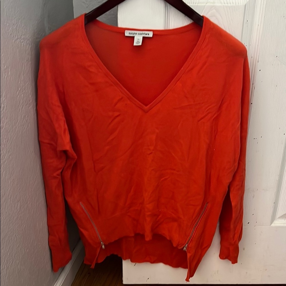 Cashmere Vibrant Orange V-Neck Top